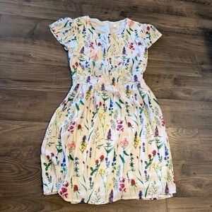 L.A. Soul Women White Wildflower Floral Print Cap Sleeve Fit Flare Dress Small